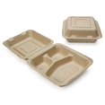 thumbnail image 1 of 100% Compostable Disposable Food Containers with Lids [8â€X8â€ 3-Comp 200 Pack] Eco-Friendly Take-Out TO-GO Containers, Heavy-Duty, Biodegradable, Unbleached by Earth's Natural Alternative, 1 of 4