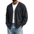 thumbnail image 2 of Mens V Neck Cardigan Zaewscy Men's V Neck Button Down Cardigan Long Sleeve Loose Casual Jacket Dark Gray XXXL, 2 of 6