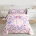 thumbnail image 2 of Homewish Ribbon Initial P Letter Queen Comforter Set, Pink Flower Butterfly Bedding Sets, Fairy Tale Princess Reversible Bedding Comforter Set, Breathable Home Decor, 3-Piece, 2 of 8