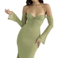 thumbnail image 4 of Femmes Élégantes hors Épaule Midi Robe Y2k Bodycon Longue Robe Cocktail Partie Robe d'Été, 4 of 6