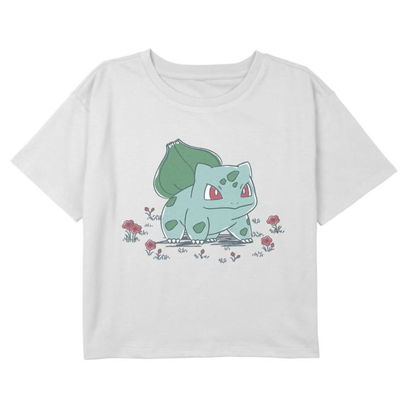 Girl's Pokemon Bulbasaur Flower Field Graphic Cropped T-Shirt
