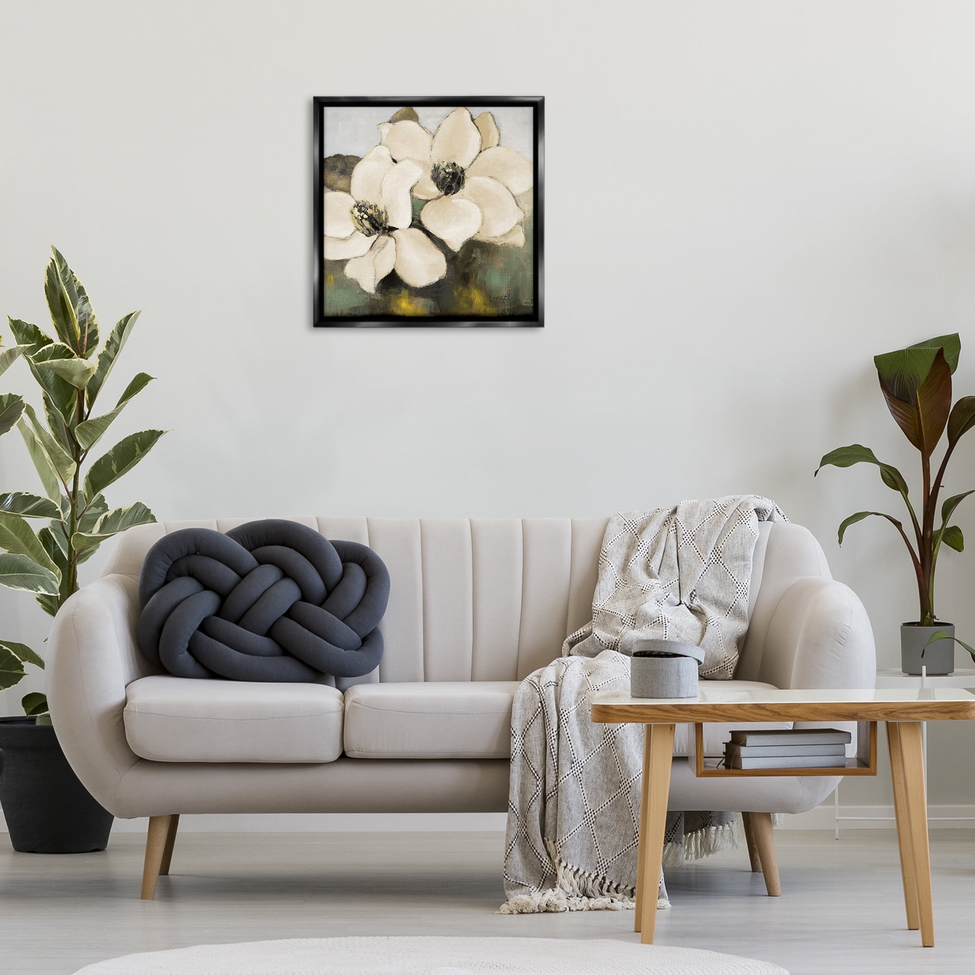 Stupell Industries Magnolia Blossom Duo Botanical & Floral Painting Black Floater Framed Canvas Art Print Wall Art, 25 x 25