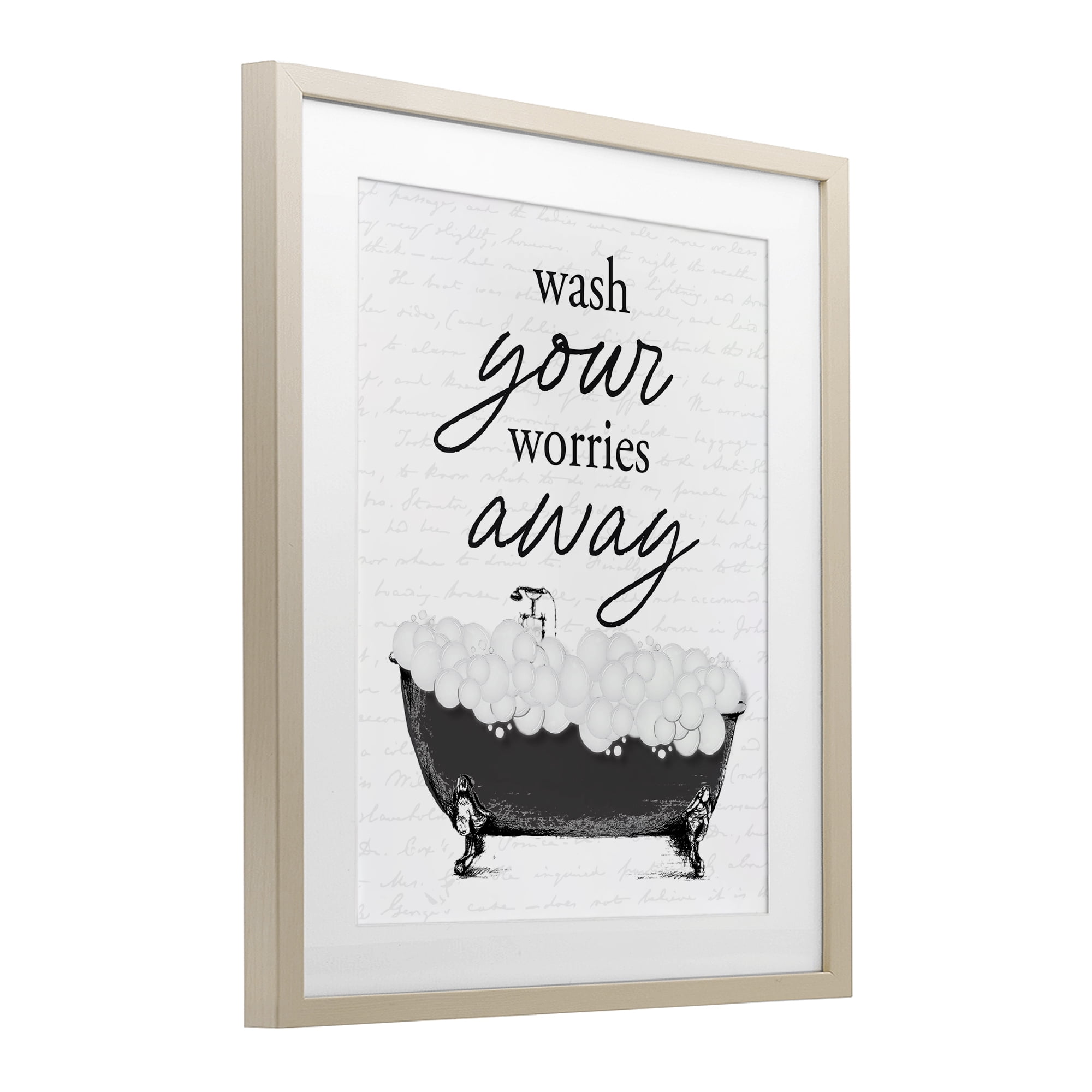 Bubble Bath Wash Worries Birch Framed Print Under Glass, design by Lettered and Lined