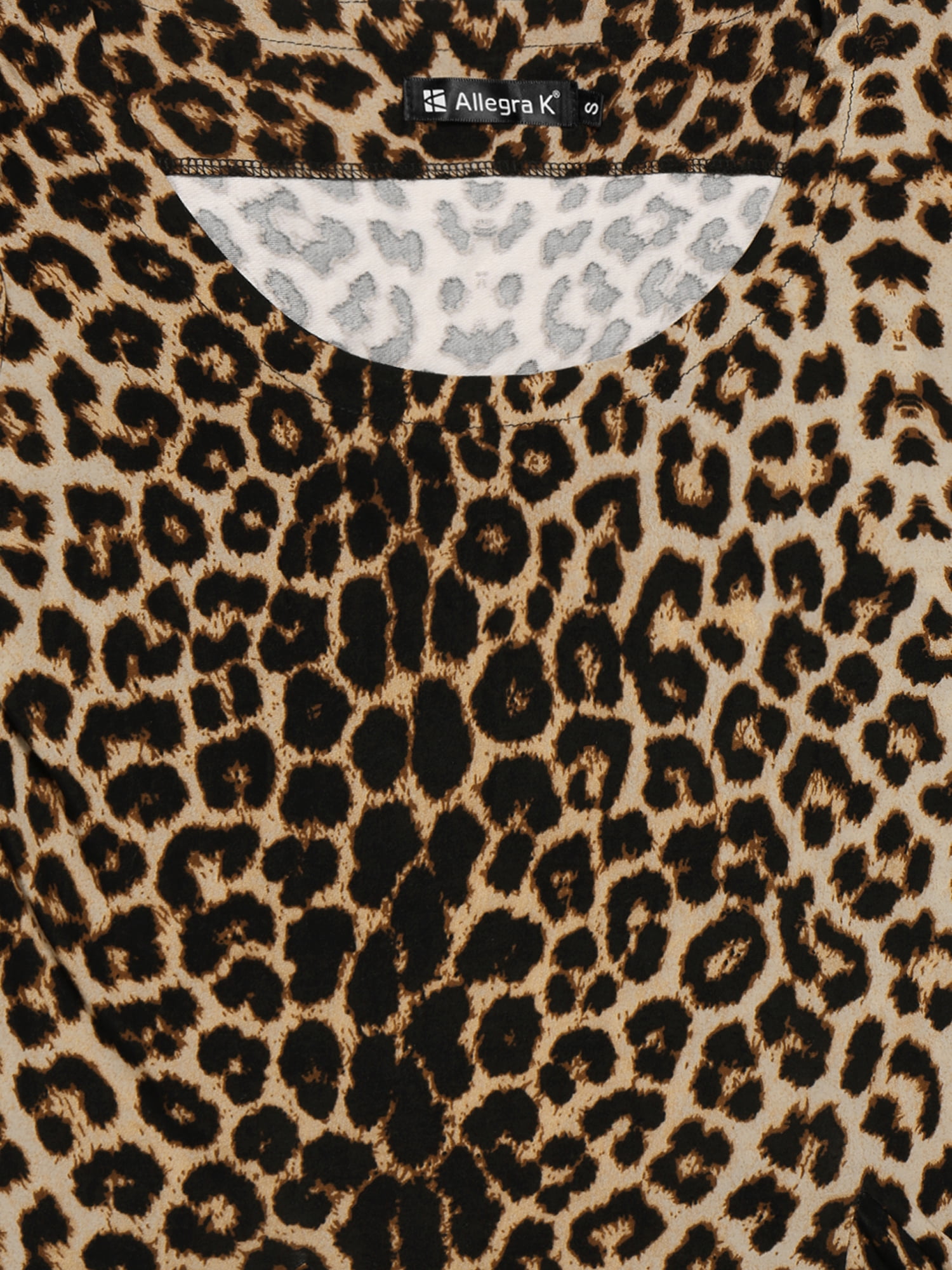 DARING DIVA Scoop Neck Peplum Blouse Top S Brown-Leopard