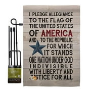 Breeze Decor BD-PA-GS-111085-IP-BO-D-US18-SB 13 x 18.5 in. Pledge of Allegiance Americana Patriotic Vertical Double Sided Mini Garden Flag Set with Banner Pole
