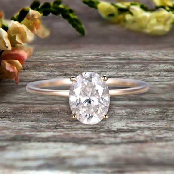 1.00 carat Classic Oval Moissanite Diamond Solitaire Engagement Ring on 10k Rose Gold