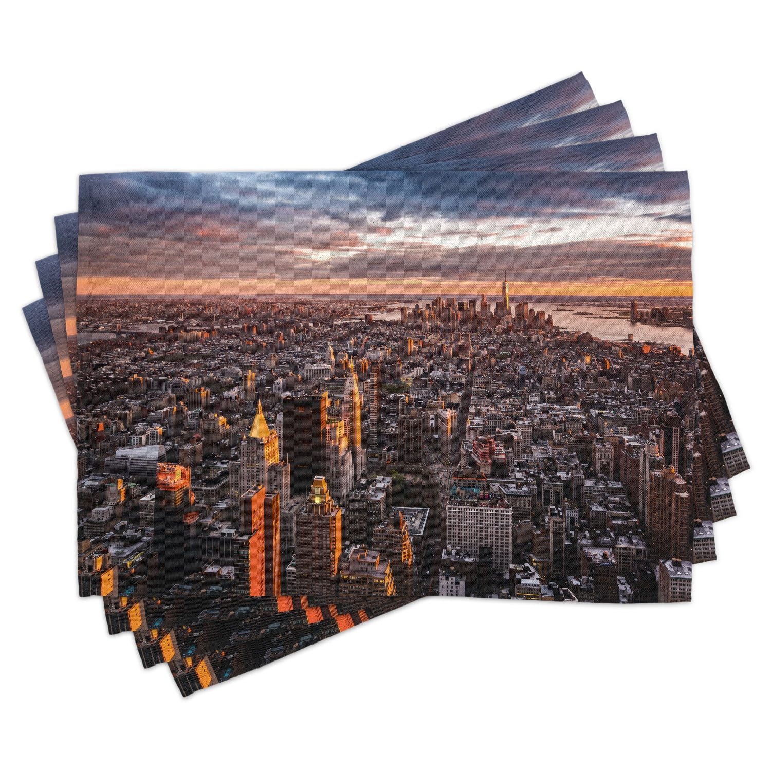 USA Placemats Set of 4 Aerial View of the Manhattan Skyline at Sunset