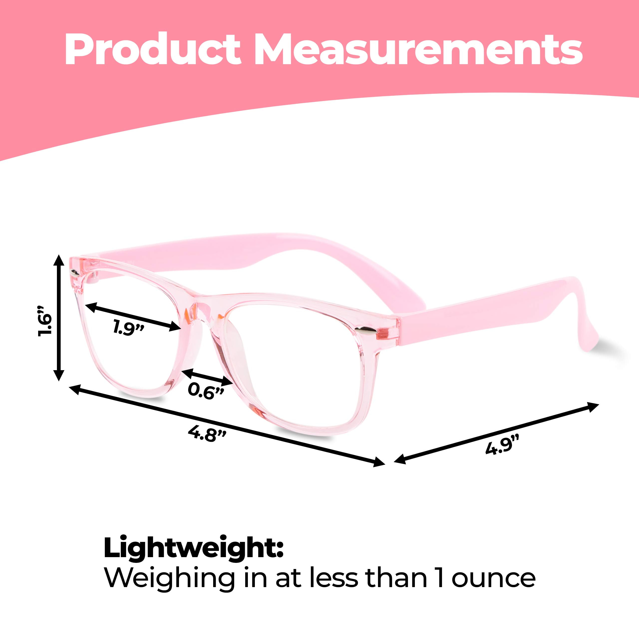 Ava & Ethan Clear Lens Glasses for Kids, Non Prescription Fake Glasses for Toddlers/Kids (Ages-3-12) Pink