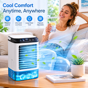 MDHAND Portable Air Cooler, 3 Speeds with Dual Mist and Ice Box, 900ml Tank, 7-Color Light, Usb Personal Cooling Fan for Home Office