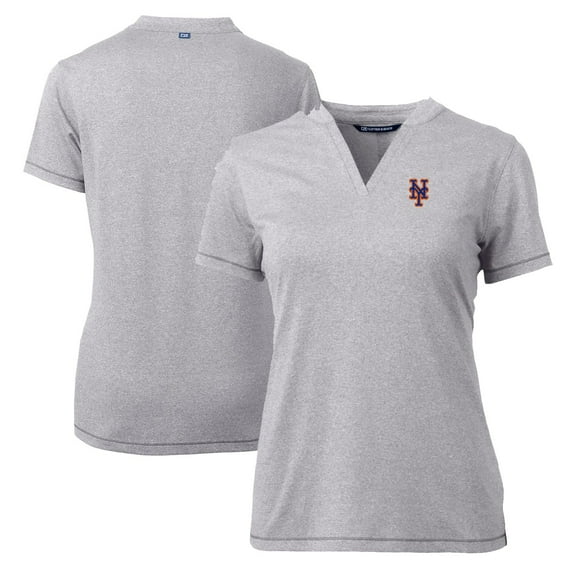 Women's Cutter & Buck Heather Gray New York Mets DryTec Forge Stretch V-Neck Blade Top
