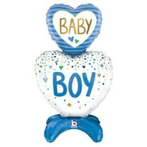 28 Baby Boy Hearts Standup Mylar Balloon (Air-Filled)