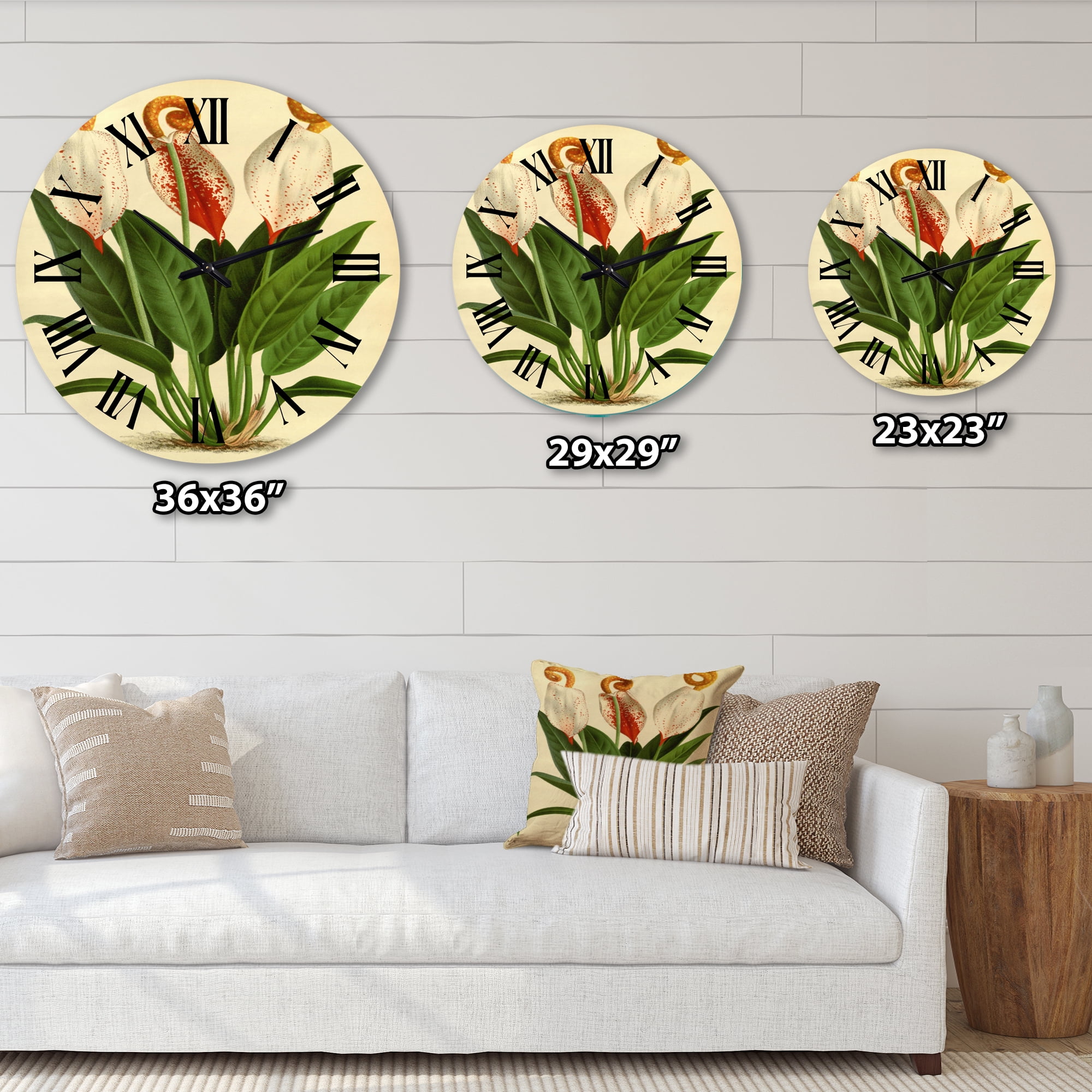 Designart 'Retro Flowers I' Farmhouse Wall Clock