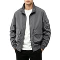 thumbnail image 2 of sdhkgrrt Plus Size Men's Zip Up Collared Long Sleeve Jacket Fall Winter Casual Basic Outwear Solid Trendy Work Business Coats, Gray L, 2 of 5