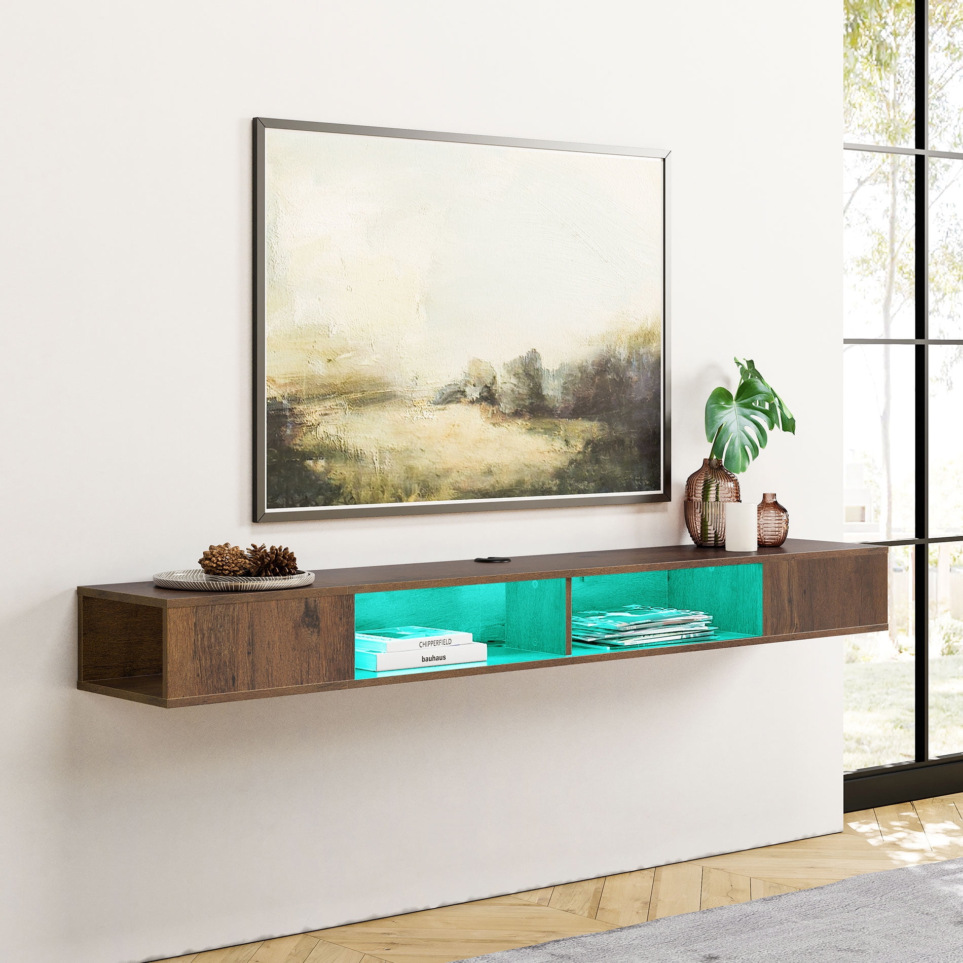 WAMPAT 70 inch Floating TV Stand Wall Mounted, Brown FLoating