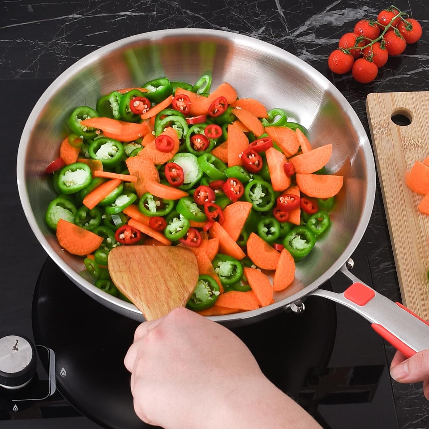 Inqibee Frying Pan with Lid Tri-Ply Stainless Steel,Detachable Handle,Induction Compatible 12 inch.