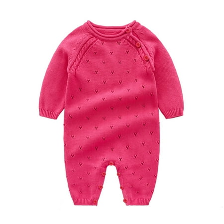 

Dr.Eam Newborn Infant Baby Girls Boys Solid Spring Winter Long Sleeve Button Knit Sweater Romper Jumpsuit Clothes Sweater Tops Outwear Infant 18 M-24 M