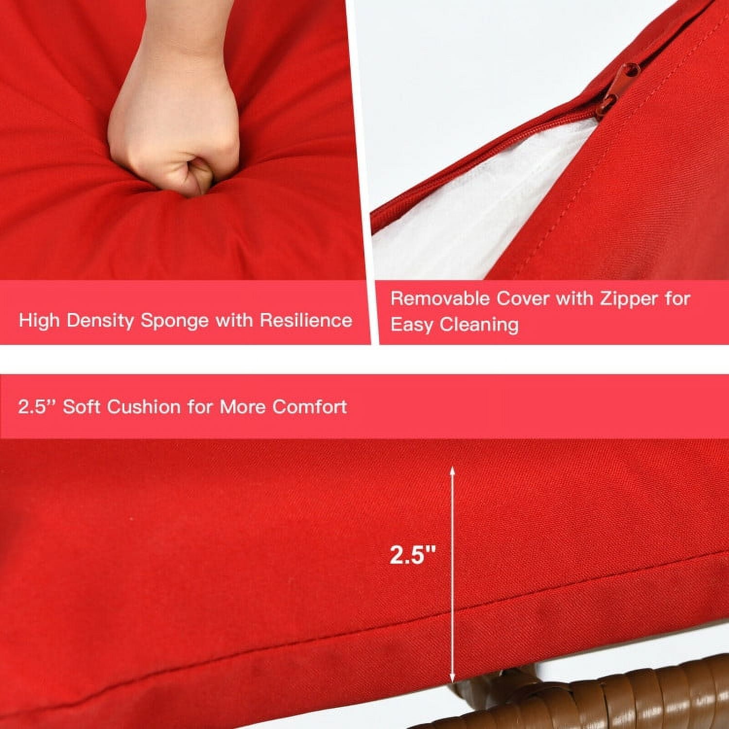 Aimee Lii 3 Pieces Patio Rattan Bistro Set Cushioned Chair Glass Table Deck, Outdoor Patio Furniture, Red Aimee Lii 3 Pieces Patio Rattan Bistro Set Cushioned Chair Glass Table Deck, Outdoor Patio Furniture, Red