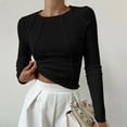 thumbnail image 3 of Women's Autumn Long Sleeve Ribbed Knit T-Shirt - Crew Neck Slim Fit, Seam Casual Wear, 3 of 8