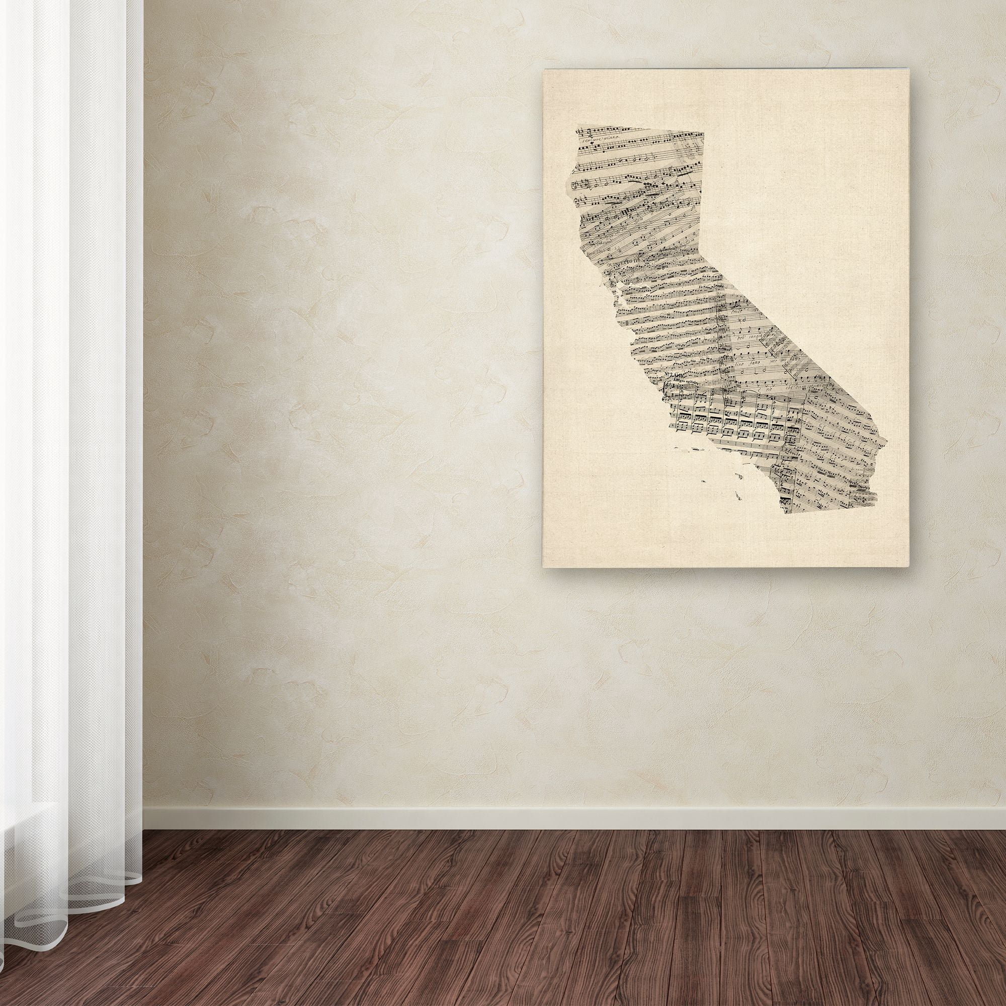 Trademark Fine Art "Old Sheet Music Map of California" Canvas Art by Michael Tompsett