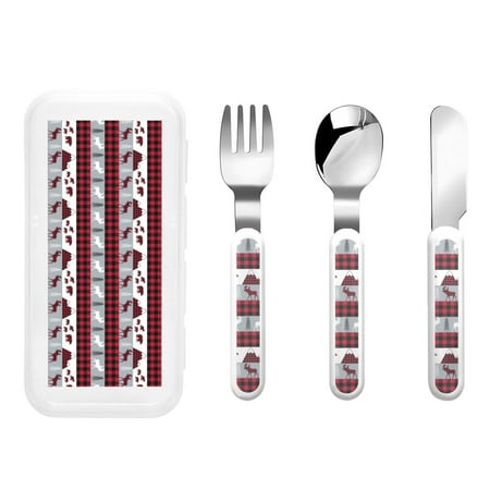 

Picia Buffalo Plaid Forest Print Children s Knife Fork And Spoon Set - Kids’ Knife Fork Spoon - Stainless Steel Kids Silverware Set - Metal Kids Cutlery Set