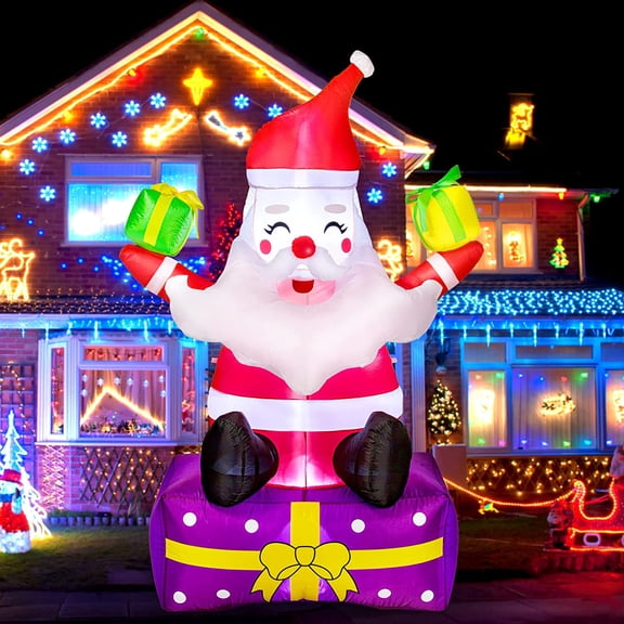 EastVita 6 Ft Inflatable Outdoor Christmas Santa Claus with Gift Boxes,Blow Up Yard Decoration,LED Lights