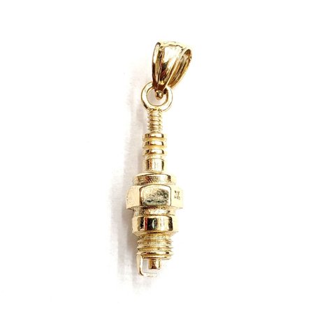 14k yellow Gold 3D spark plug Pendant charm automobile engine fine jewelry 2.8g
