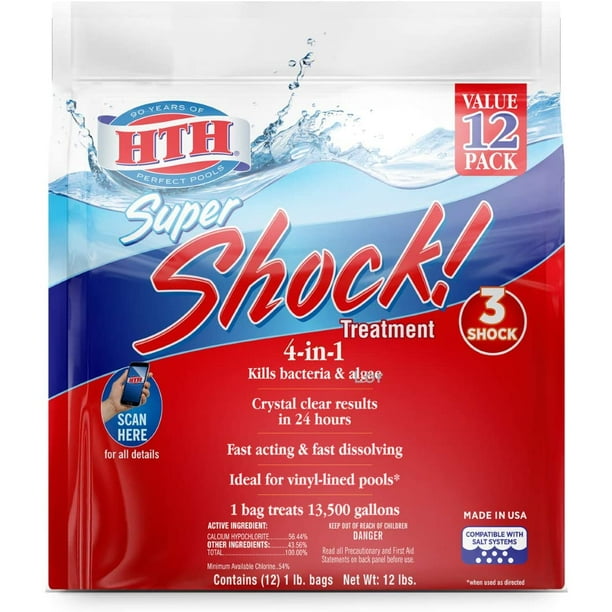 HTH 52026 Super Shock Treatment Swimming Pool Chlorine Cleaner, 1 lb (Pack of 12)
