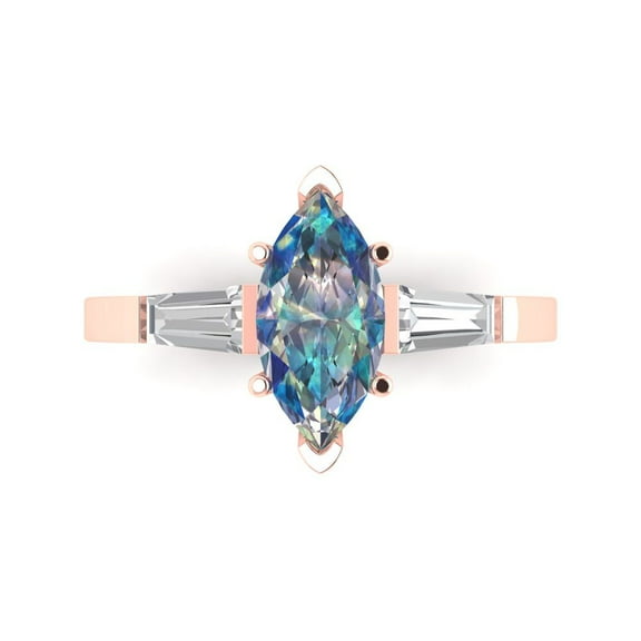 Clara Pucci 14K Rose Gold 2ct BlueMoissanite Three-Stone Ring for Women