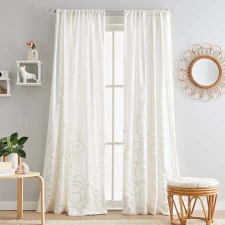 Peri Home Chenille Rose Poletop, Winter White, 50" x 108", Cotton, Light Filtering, Curtain Panel Pair