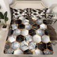 thumbnail image 2 of Castle Fairy Geometric Honeycomb Full Size Sheets 4-Piece for Boys Girls,Gradient Marble Breathable Bed Sheets,Abstract Marbling Hexagon Lightweight Sheet Sets,Luxury Bedroom Decor, 2 of 7