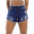 thumbnail image 2 of Women's Jean Shorts High Rise High Waisted Casual Summer Jeans Shorts With Holes In Tassels And Solid Stretch Jeans Shorts Pants Blue Trousers, 2 of 8