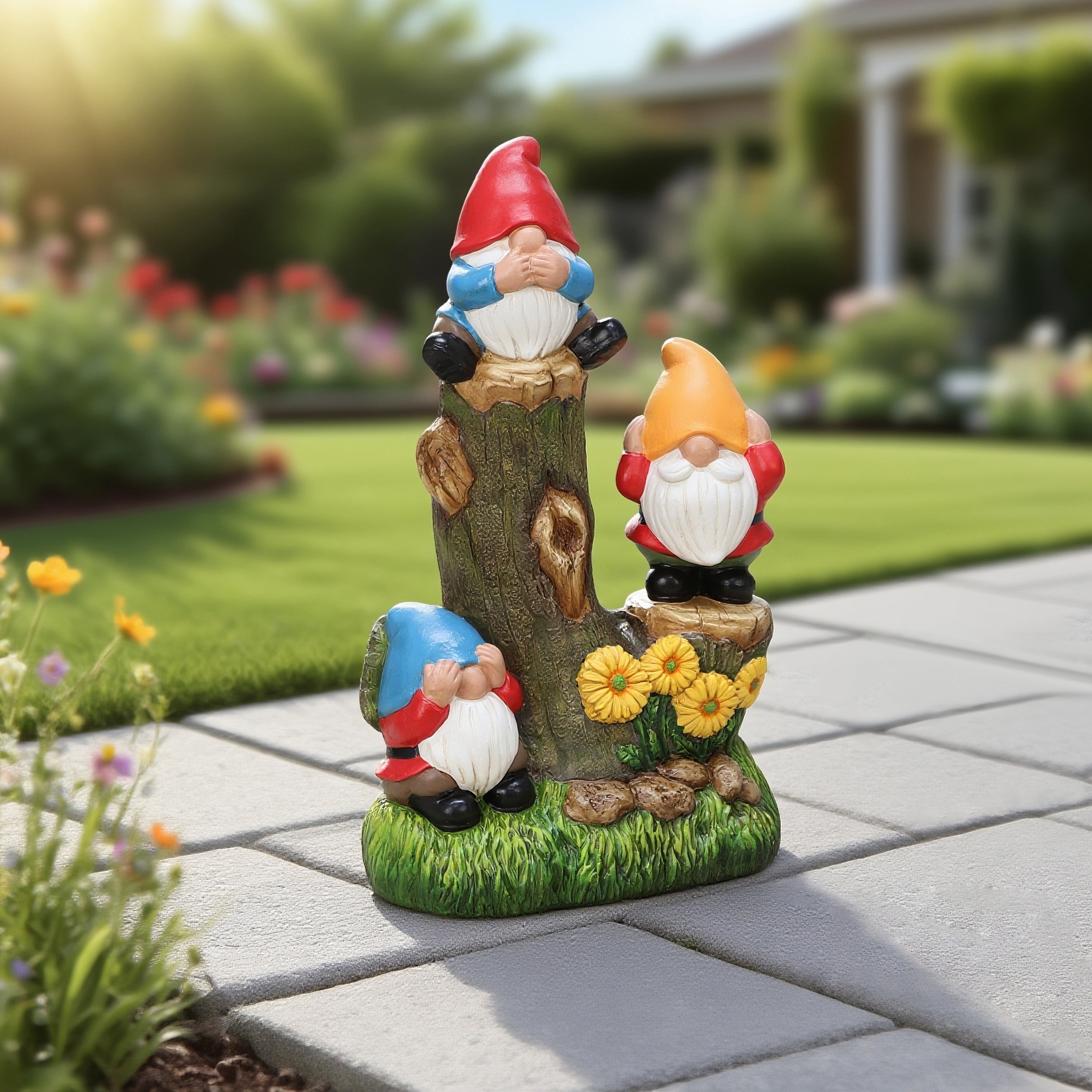Mainstays Outdoor Three Gnomes on Log Statue 7.5 in L x 4.8 in W x 12.3 in H