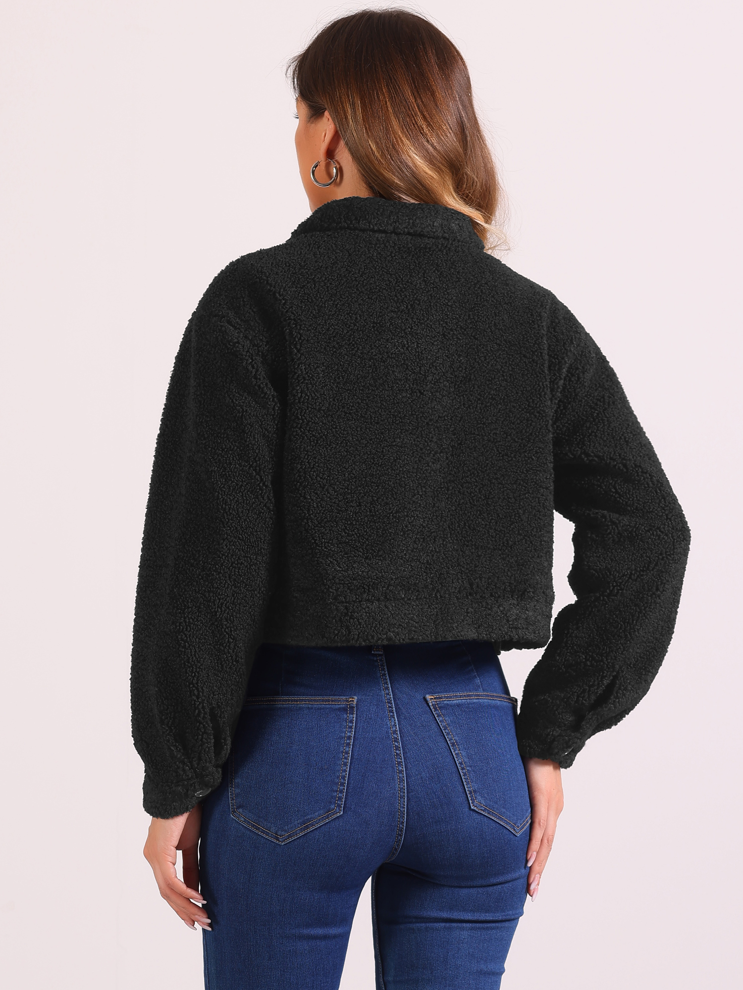 DARING DIVA Women's Fuzzy Fleece Jacket Faux Fur Button Winter Outerwear Short Coat XL Black
