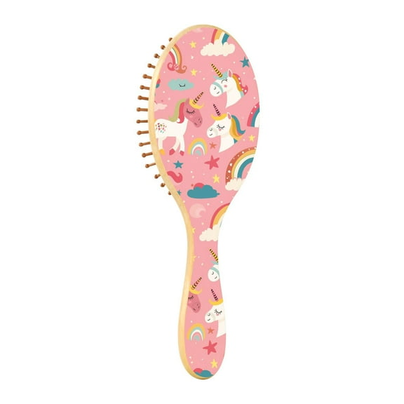 JSTEL Unicorn Rainbow Hair Brush for Women Men Natural Wood Detangler Brushes for All Hair Types Hairbrush for Wet & Dry