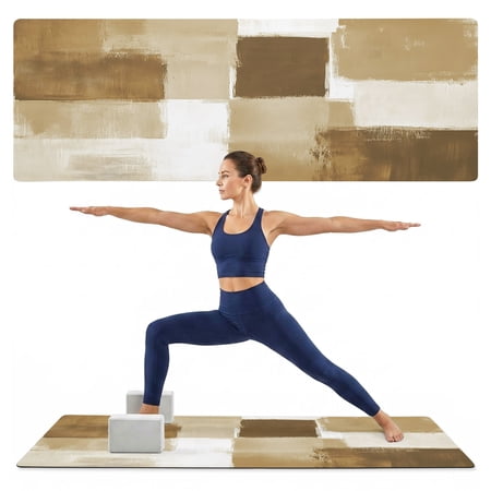 Yoga Mat Brown Paint Yoga Mats with Strap & Shortage Bag Non Slip Workout Mats Absorbent Cushion Pad Gradient Graffiti Modern Abstract Exercise Mat for Yoga Pilates Stretching Home Gym 72 x24