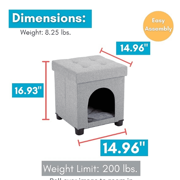 Foldable Cat Bed for Indoor Cats, Large Cat Cube for Pet Cat House with Cat Scratch Board & Cat Ball, 17.7 x 14.8 x 15 inches, Grey