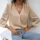 thumbnail image 1 of Puntoco Mujeres Sólido Cuello En V Encaje Puff Manga Puff Camisas Casuales Blusa Suelta top Puntoco Puntoco-1263, 1 of 7
