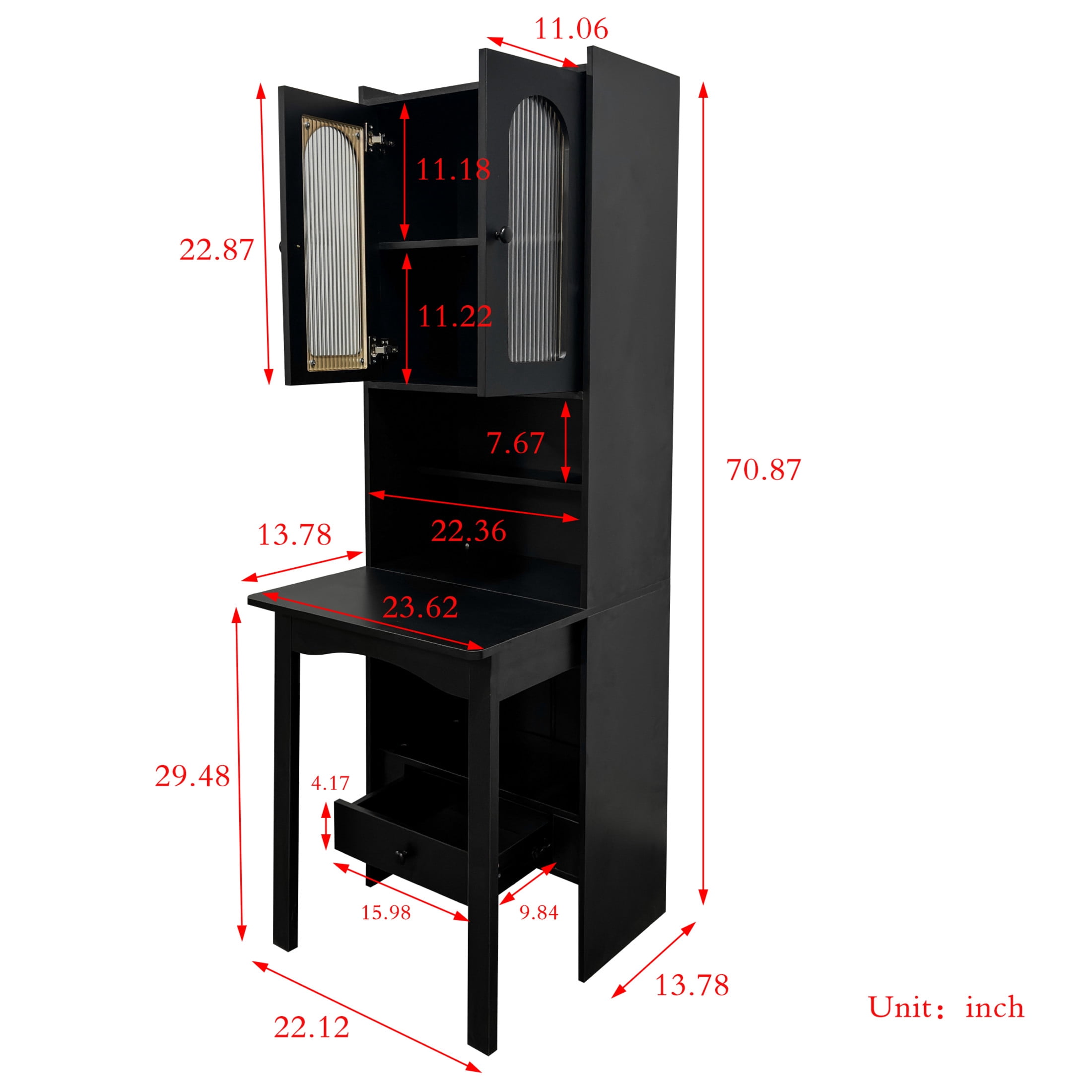Noble House Fold-Out Convertible Writing Desk, Tall Storage Cabinet with Shelf & Drawer for Home Office, Black