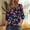 Blue printed button placket top women a1, variant on thefmos Women's Round Neck 3/4 Sleeve Button Pullover Top Print Loose Fit Casual Blouse Fashion Fall Summer Outfit, Navy S
