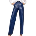 thumbnail image 2 of Leather Pants for Women High Waisted Lifting Straight Leg Leather Pants with Pockets Clubwear Concert Streetwear, 2 of 9