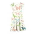 thumbnail image 3 of LEWKW Little Girl's Casual Sundress Butterfly Graphic Print Ruffle Sleeve Soft Boho Swing Outfit for Spring Nature Trip and School Play, 3 of 5