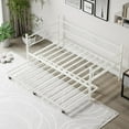 thumbnail image 3 of Heavy Duty Metal Twin Daybed with Pull Out Trundle, Modern Bed Frame with Headboard, Sturdy Steel Slats, No Box Spring Needed, White Sofa Bed for Living Room, Bedroom, Guest Room, 3 of 7