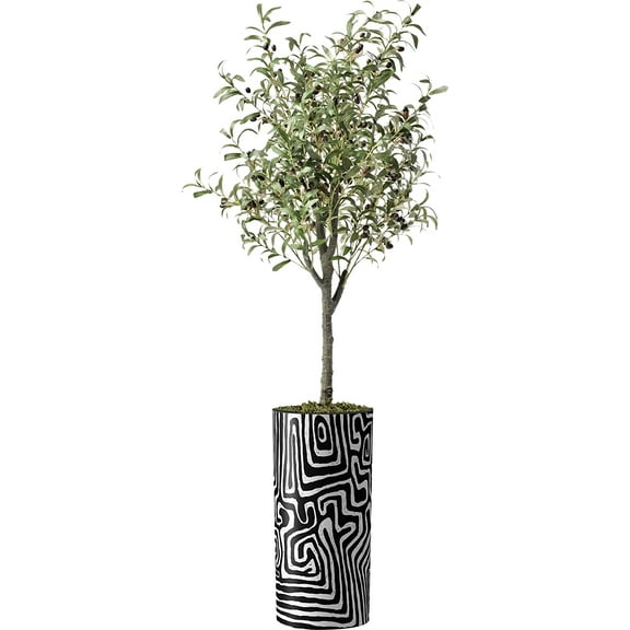 Artificial Tree in Modern Geometric Pattern Planter, Fake Olive Silk Tree for Indoor and Outdoor Home Decoration - 68" Overall Tall (Plant Pot Plus Tree)