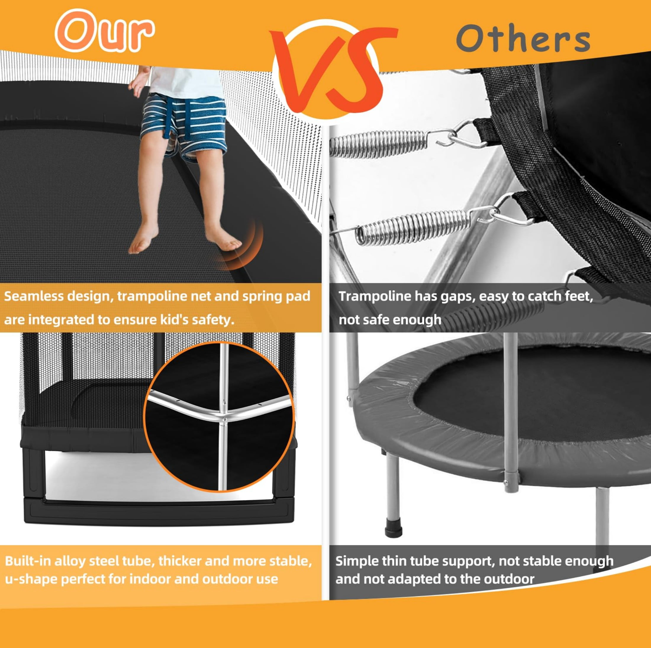 Jumpfly 6FT Rectangle Trampoline for Kids,Toddler with Enclosure Swing&Basketball Hoop,Mini Small Baby Indoor&Outdoor , for Age 3+