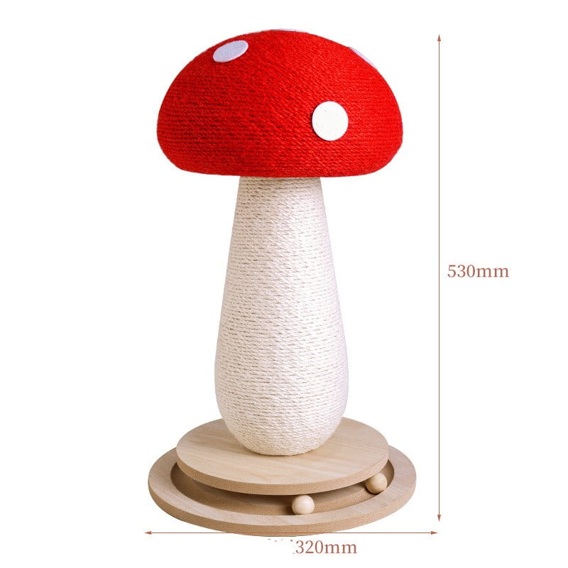 Fairela 20.9" Mushroom Cat Scratching Post with Spinning Wood Base & Interactive Balls,Natural Sisal Rope Scratcher