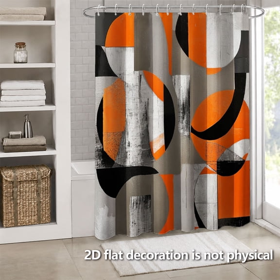 Hoease Orange Black Abstract Geometric Art Shower Curtain, 71W x 71L Inch Waterproof Fabric Bathroom Curtain with 12 Hooks, Modern Abstract Bath Decor