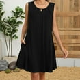 thumbnail image 6 of Women's Dresses Under $10 Summer Solid Pleated Round Neck Sleeveless Pockets Dresses Casual Comfortable All Occasion Wear, 6 of 9