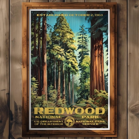 Redwood National Park Poster California Travel Poster Home Decor Wall Art Painting Hiking Gift Poster Print Only