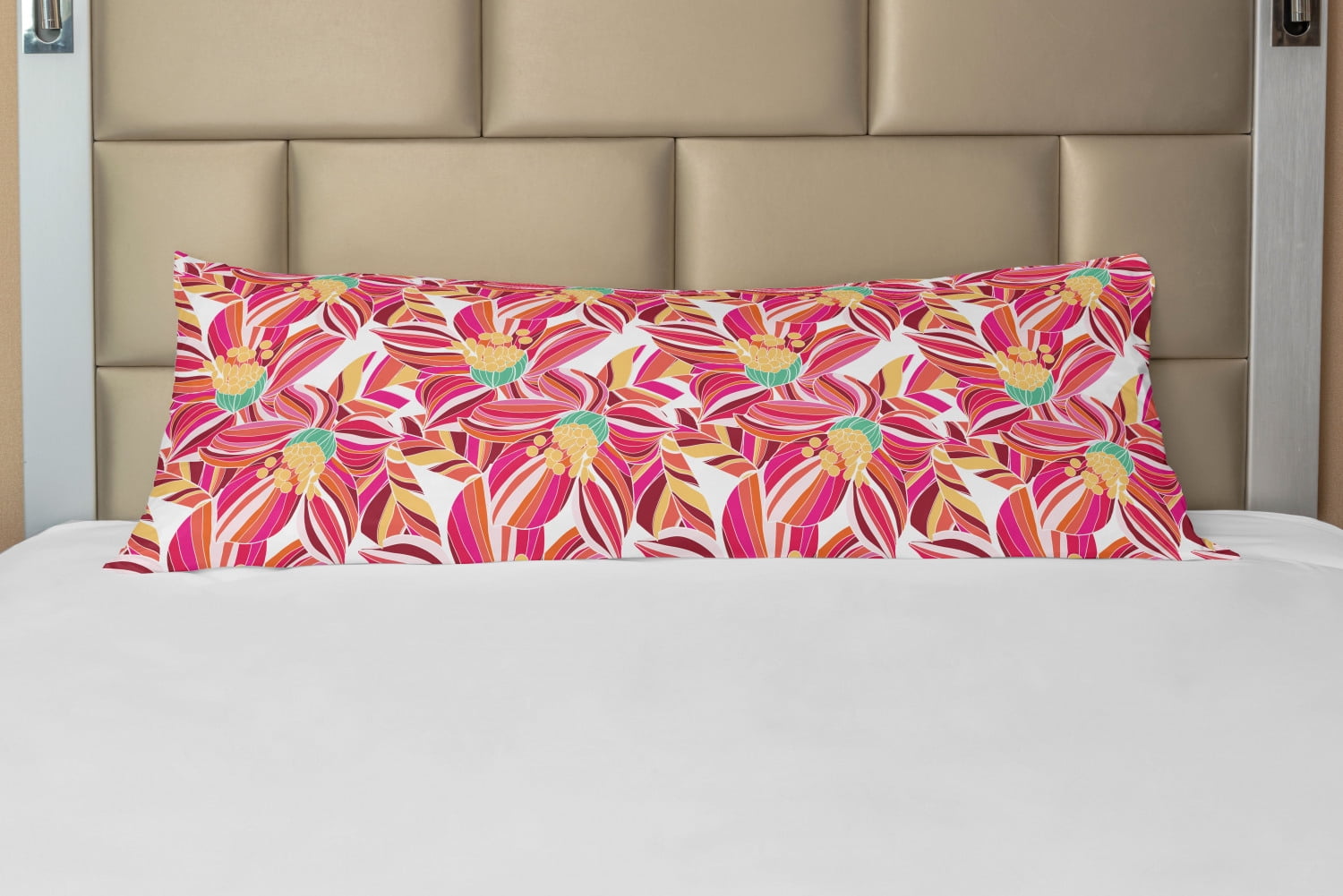 Floral Body Pillow Case Cover with Zipper, Abstract Blossoms with