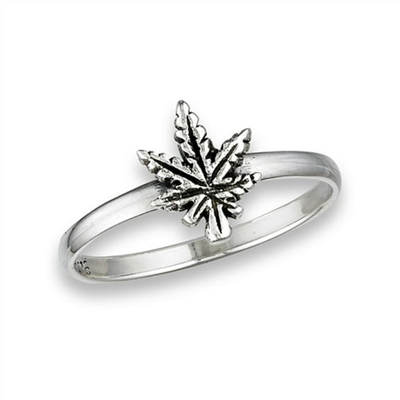 Oxidized Marijuana Leaf Ring .925 Sterling Silver Band Jewelry Female Male Unisex Size 7